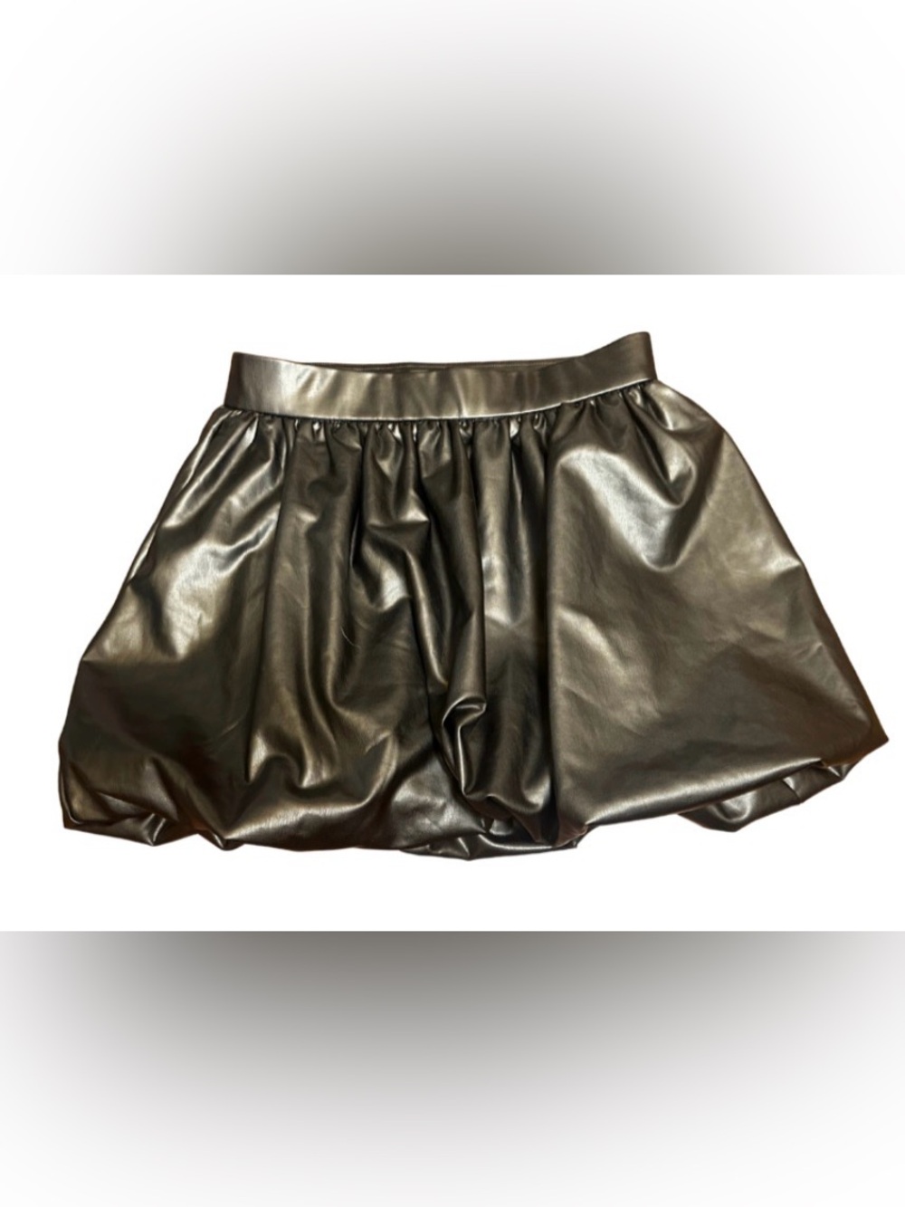 Kenneth Cole Women's Black Faux Leather Bubble Mini Skirt Pleated Pull On M NWT
